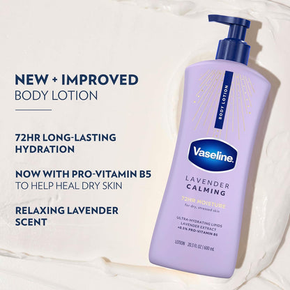 Vaseline Intensive Care Calm Healing Body Lotion 3 count for Dry Skin Made with Ultra-Hydrating Lipids and Lavender Extract to Heal and Restore Dry Skin 20.3 oz