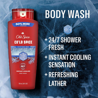 Old Spice Body Wash for Men, 24/7 Shower Fresh & Clean with Daily Use, Lasting Signature Scent, Refreshing Lather, Moisturizing Formula, Cold Spice with Cool Mint Scent, 24 oz