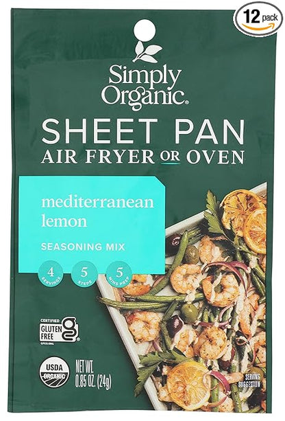 Simply Organic Sheet Pan Seasoning Mix, Mediterranean Lemon, Vegan Friendly, Kosher, USDA Certified Organic, Gluten Free & Non-GMO, 0.85 Ounce (Pack of 12)