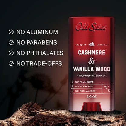 Old Spice Aluminum Free Deodorant for Men, The Spice Alchemist Collection, 24/7 Cologne Infused Scent, No Trade Off Formula, Free of Parabens & Phthalates, Cashmere + Vanilla Wood Scent, 3.0 oz