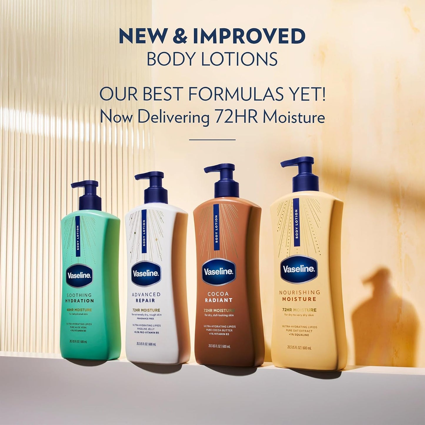 Vaseline Intensive Care Body Lotion Variety 4-Pack (Soothing Hydration, Advanced Repair, Cocoa Radiant, Nourishing Moisture) – Ultra-Hydrating Lotions for Extremely Dry Skin, 20.3 Fl Oz Ea