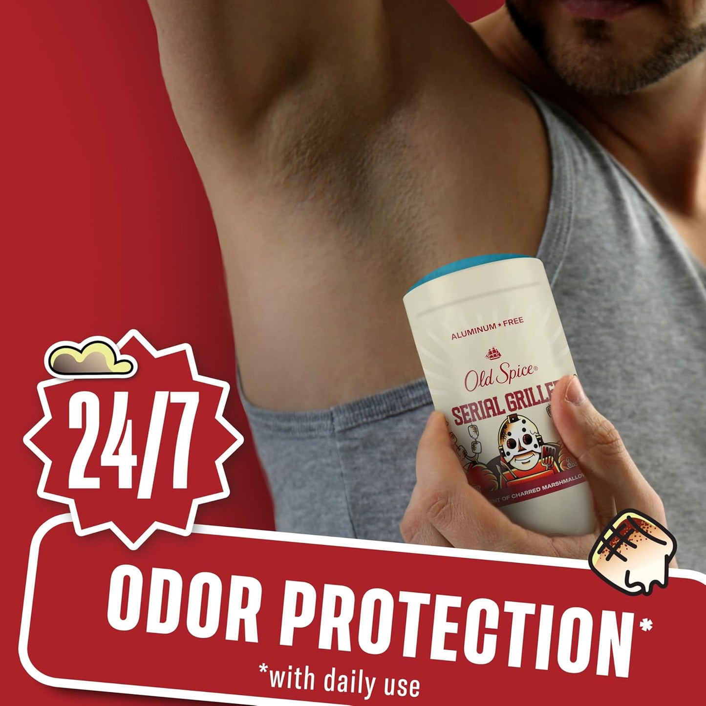 Old Spice Aluminum Free Deodorant for Men, Summerdudes, 24/7 Odor Protection w/Daily Use, 24/7 Sunny Freshness & Long Lasting Scent, Smooth Glide, Serial Griller with Charred Marshmallow Scent, 3.0 oz