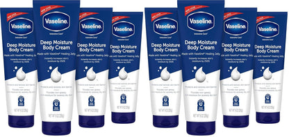 Vaseline Intensive Care Body Cream Deep Moisture with Healing Petroleum Jelly & Vitamin E Rich & Smooth for Dry Skin 9 oz,(Pack of 8)