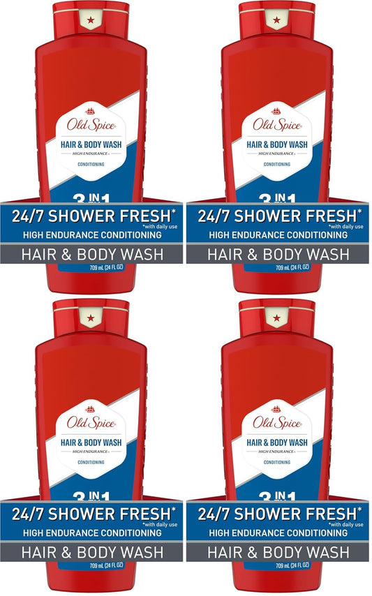 Old Spice Refreshing 2-in-1 Hair & Body Wash Conditioner for Men, High Endurance, 3X Defense, 24/7 Shower Fresh with Lasting Scent, Scented, 24 oz (Pack of 4)