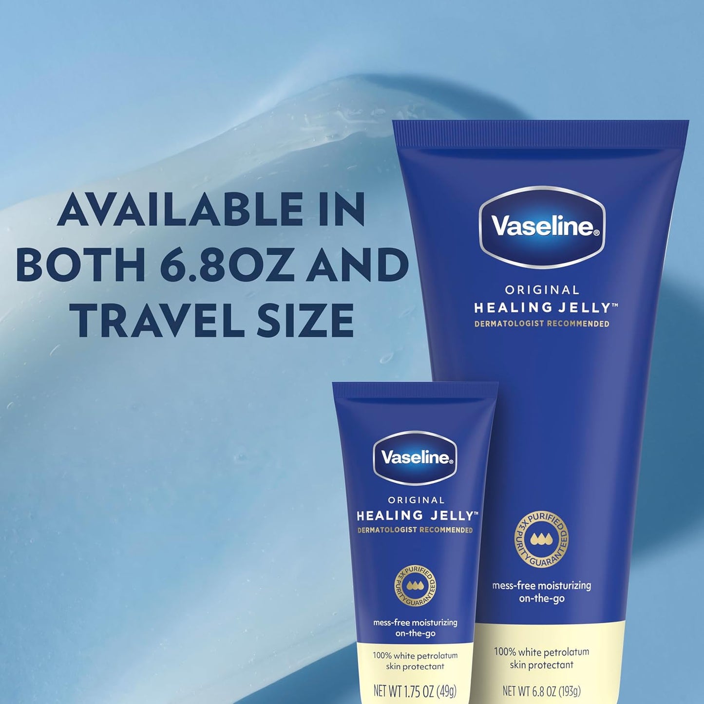Vaseline Original Healing Jelly 3 Pack White Petrolatum Skin Protectant for Mess-Free Moisturizing On-the-Go, with 3x Purified Purity Guaranteed Formula, 6.8 oz