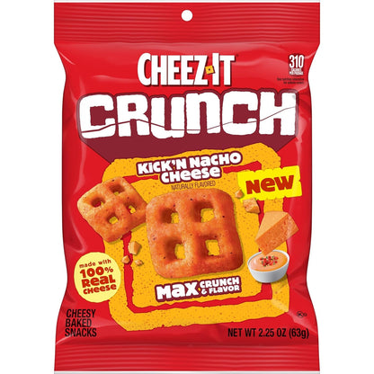 Cheez-It Crunch Cheesy Baked Snacks, Lunch Snacks, Kick'n Nacho Cheese (6 Pouches)