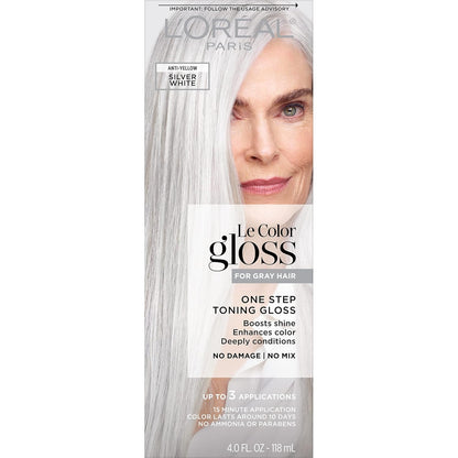 L’Oreal Paris Le Color Gloss One Step Toning Gloss, In-Shower Hair Toner with Deep Conditioning Treatment Formula for Gray Hair, Silver White, 1 Kit