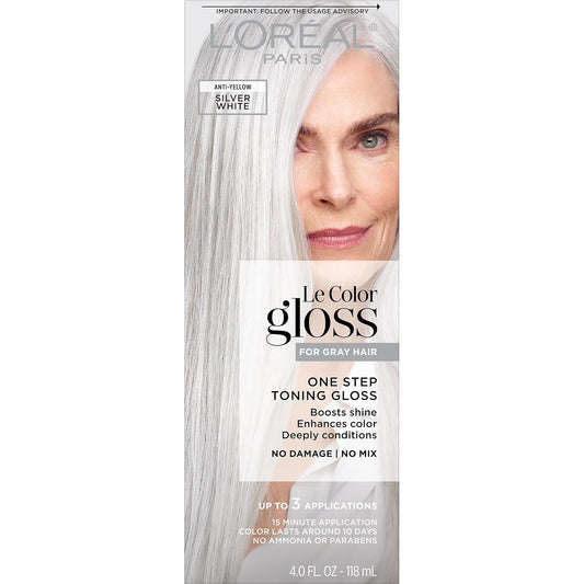 L’Oreal Paris Le Color Gloss One Step Toning Gloss, In-Shower Hair Toner with Deep Conditioning Treatment Formula for Gray Hair, Silver White, 1 Kit