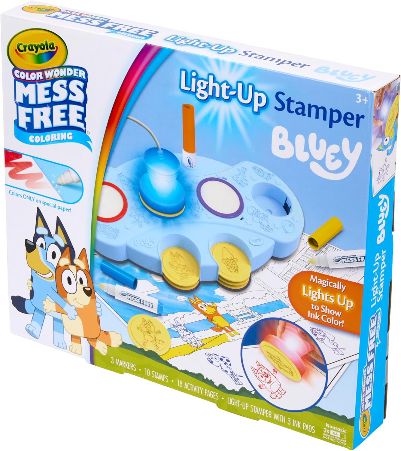 Crayola Magic Light Up Bluey Stamper Art Set, Toddler Mess Free Coloring & Stamping Kit, Bluey Toys, Gifts for Ages 3, 4, 5