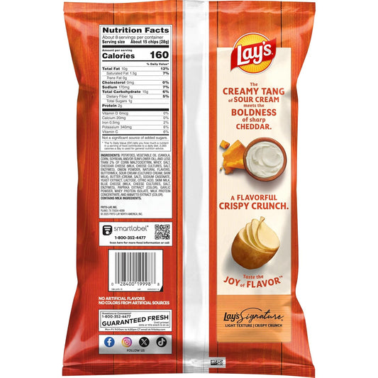Lay's Potato Chips, Cheddar & Sour Cream Flavored Snacks, 7.75oz Bag