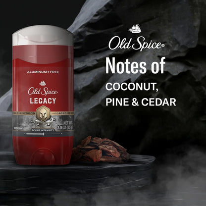Old Spice Aluminum Free Deodorant for Men, 24/7 Odor Protection, 24/7 Signature Scent & Lasting Freshness, Goes on Clean, Legacy with Coconut, Pine & Cedar Scent, 3.0 oz