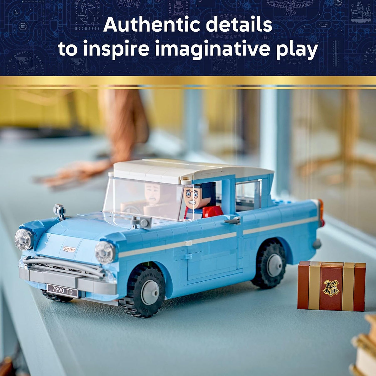 LEGO Harry Potter Enchanted Flying Ford Anglia Car Building Toy for Boys & Girls - Book Shelf & Bedroom Decor for Ages 14+ - W/Harry, Ron, & Hedwig Minifigures - Gift Idea for Birthdays - 76470