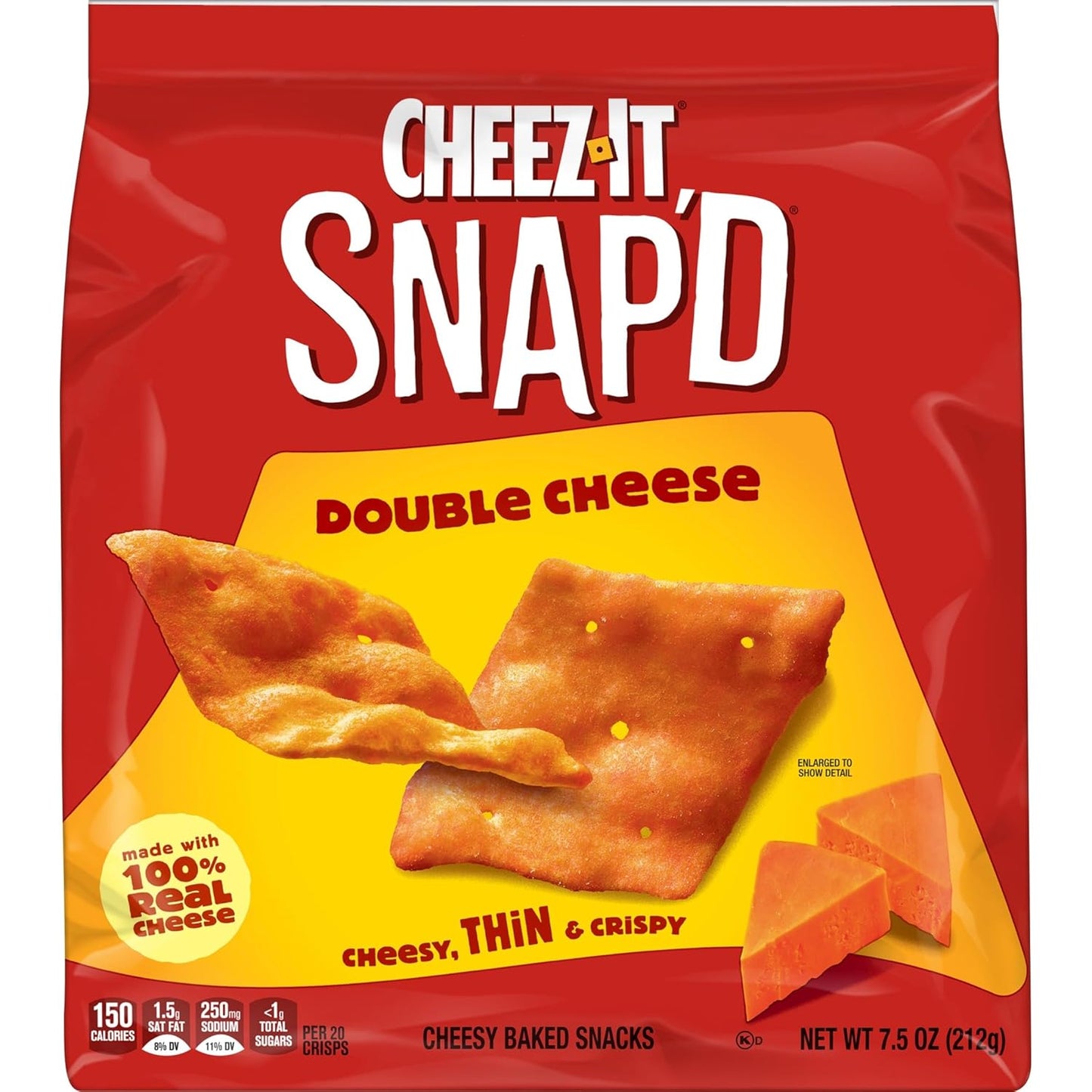 Cheez-It Snap'd Cheese Cracker Chips, Thin Crisps, Lunch Snacks, Double Cheese, 45oz Case (6 Bags)