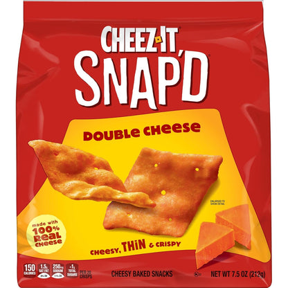 Cheez-It Snap'd Cheese Cracker Chips, Thin Crisps, Lunch Snacks, Double Cheese, 45oz Case (6 Bags)