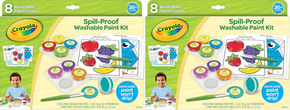 Crayola Spill Proof Paint Set (8ct), Washable Toddler Paint Kit, with Brushes, Pots, Activity Pages, Arts & Crafts Kit, Gift for Toddlers, Ages 3+ (Pack of 2)