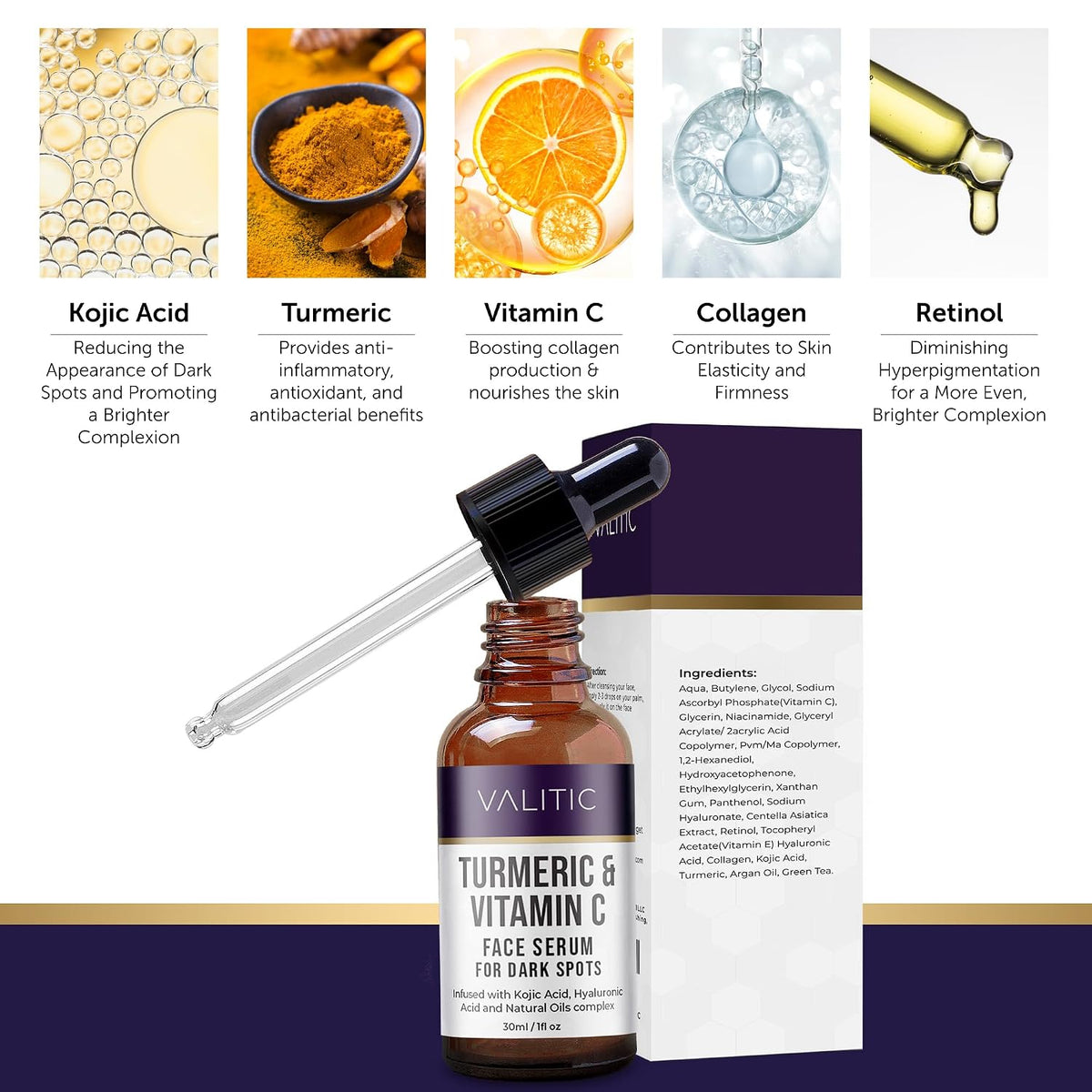 VALITIC Vitamin C Serum for Face, Dark Spots Anti Aging Facial Serum 1fl oz