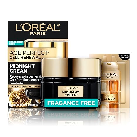 L'Oreal Paris Age Perfect Anti-Aging Midnight Face Cream, Fragrance-Free Face Moisturizer with Shea Butter and Antioxidants to Reduce Wrinkles and Firm Skin, 1.7oz + Serum Sample
