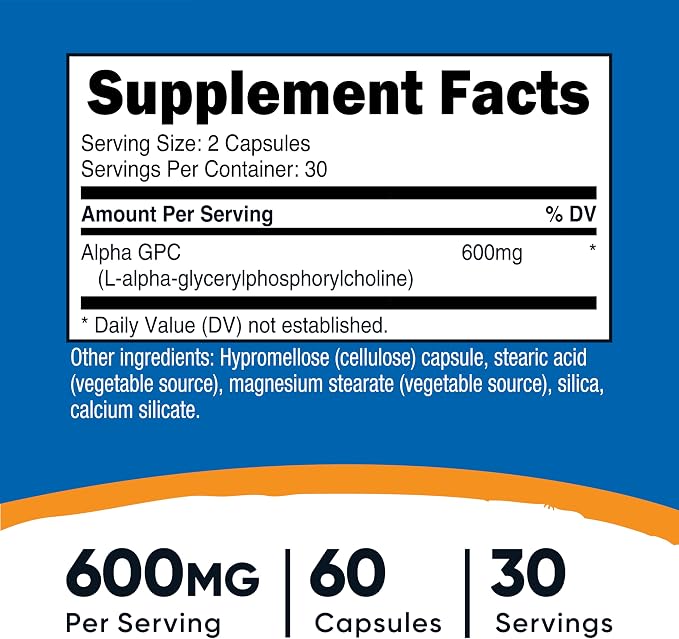 Nutricost Alpha GPC 600mg, 60 Vegetarian Capsules - Non-GMO and Gluten Free, 300mg Per Capsule