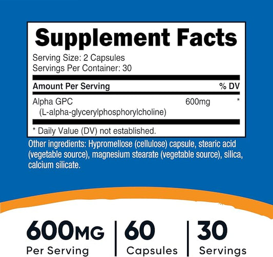 Nutricost Alpha GPC 600mg, 60 Vegetarian Capsules - Non-GMO and Gluten Free, 300mg Per Capsule