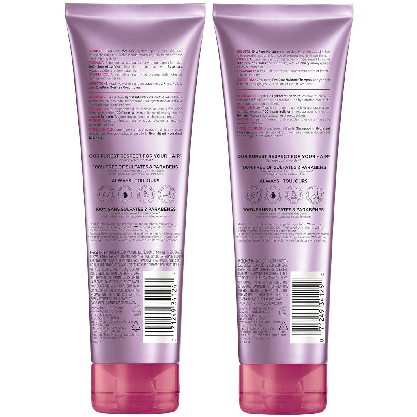 L'Oreal Paris EverPure Moisture Shampoo and Conditioner Set, Sulfate-Free Hair Care for Dry or Color-Treated Hair with Rosemary Botanicals, 17 Fl Oz Set