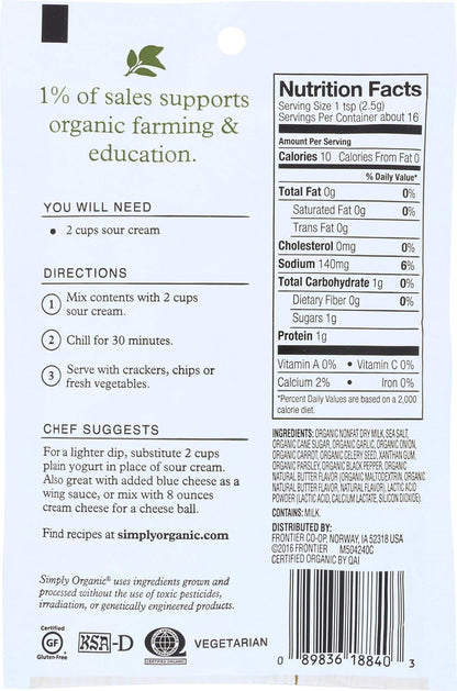 Simply Organic Dip Mix, Ranch, 1.5 oz (Pack of 5)