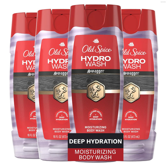 Old Spice Moisturizing Body Wash for Men, Hydro Wash, 2-in-1 Long Lasting Scent & Deep Hydration, 24/7 Shower Fresh, Smoother Swagger Scent, 16 oz (Pack of 4)