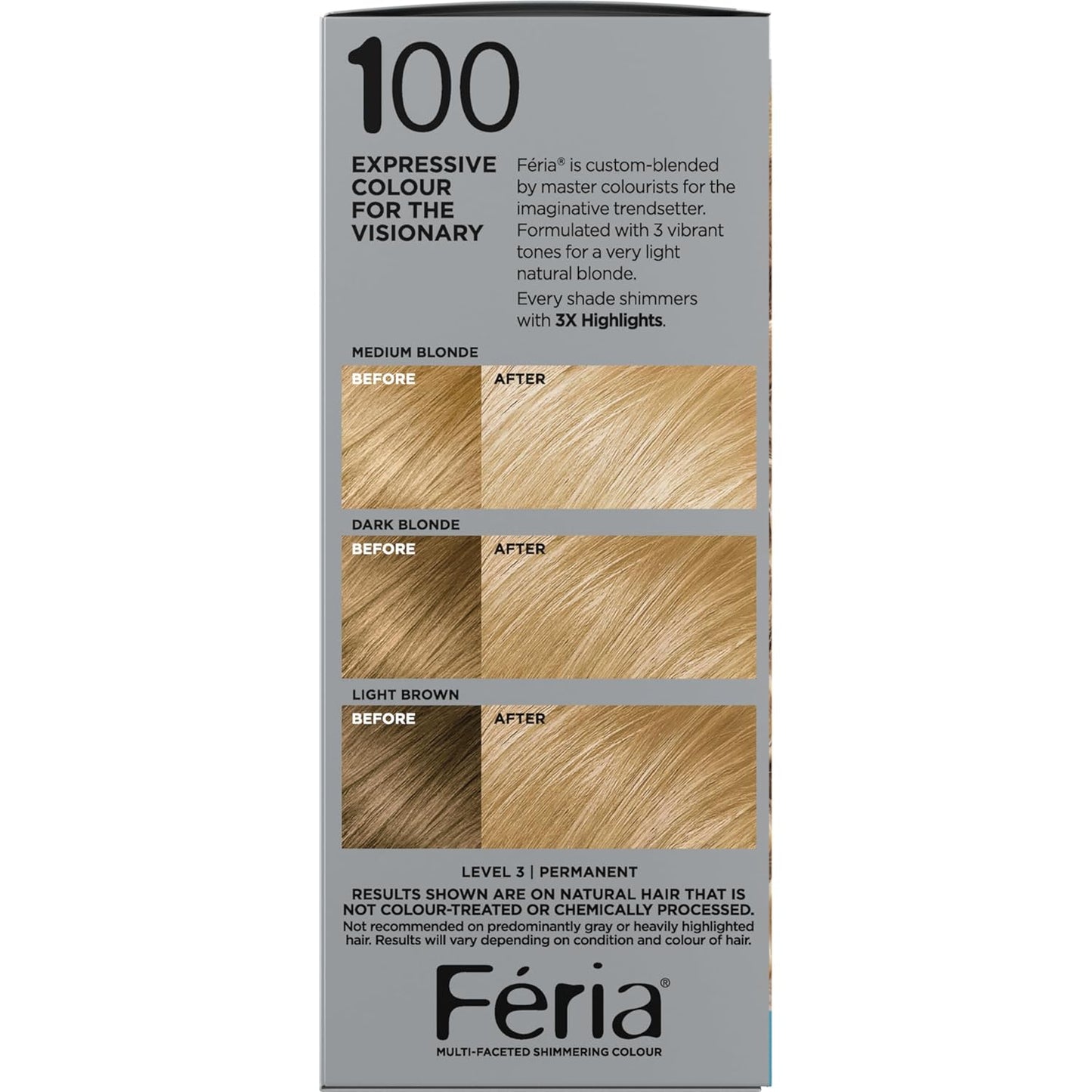 L'Oreal Paris Feria Multi-Faceted Shimmering Permanent Hair Color, 100 Pure Diamond, Hair Dye Kit, Pack of 2