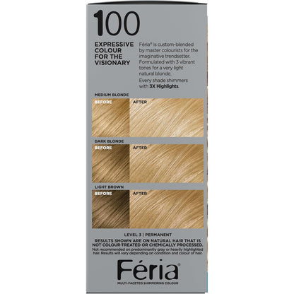 L'Oreal Paris Feria Multi-Faceted Shimmering Permanent Hair Color, 100 Pure Diamond, Hair Dye Kit, Pack of 2