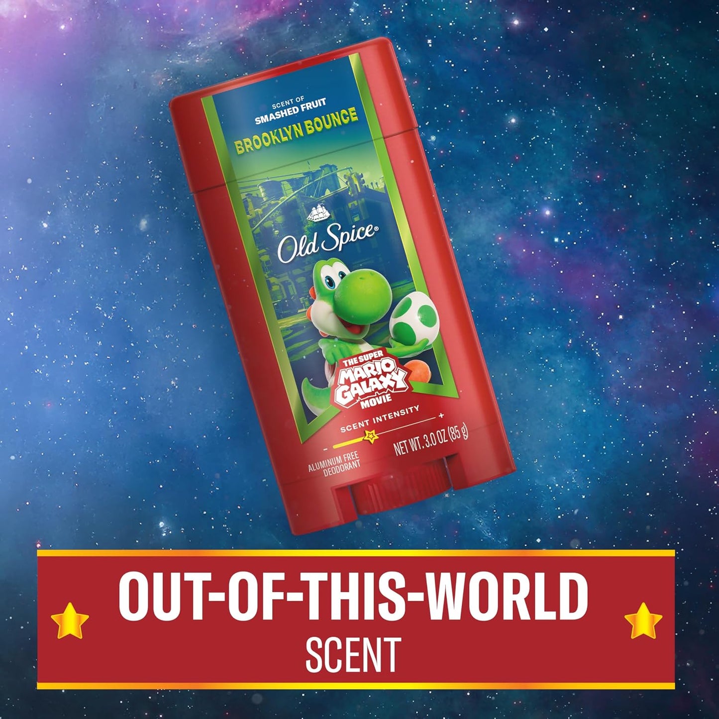 Old Spice Aluminum Free Deodorant for Men, Old Spice x The Super Mario Galaxy Movie, 24/7 Lasting Freshness, Lasting Odor Protection, Smell Super with Brooklyn Bounce, Smashed Fruit Scent, 3.0 oz