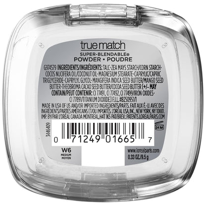 L'Oréal Paris True Match Super Blendable Powder Foundation for Mature Skin, Natural Finish, Oil-Free, W6 Medium, Lightweight Buildable Coverage, 0.33 oz.