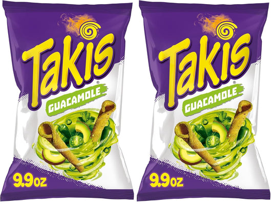 Takis Guacamole 9.9 oz Sharing Size Bag, Guacamole Flavored Mild Spicy Rolled Tortilla Chips (Pack of 2)