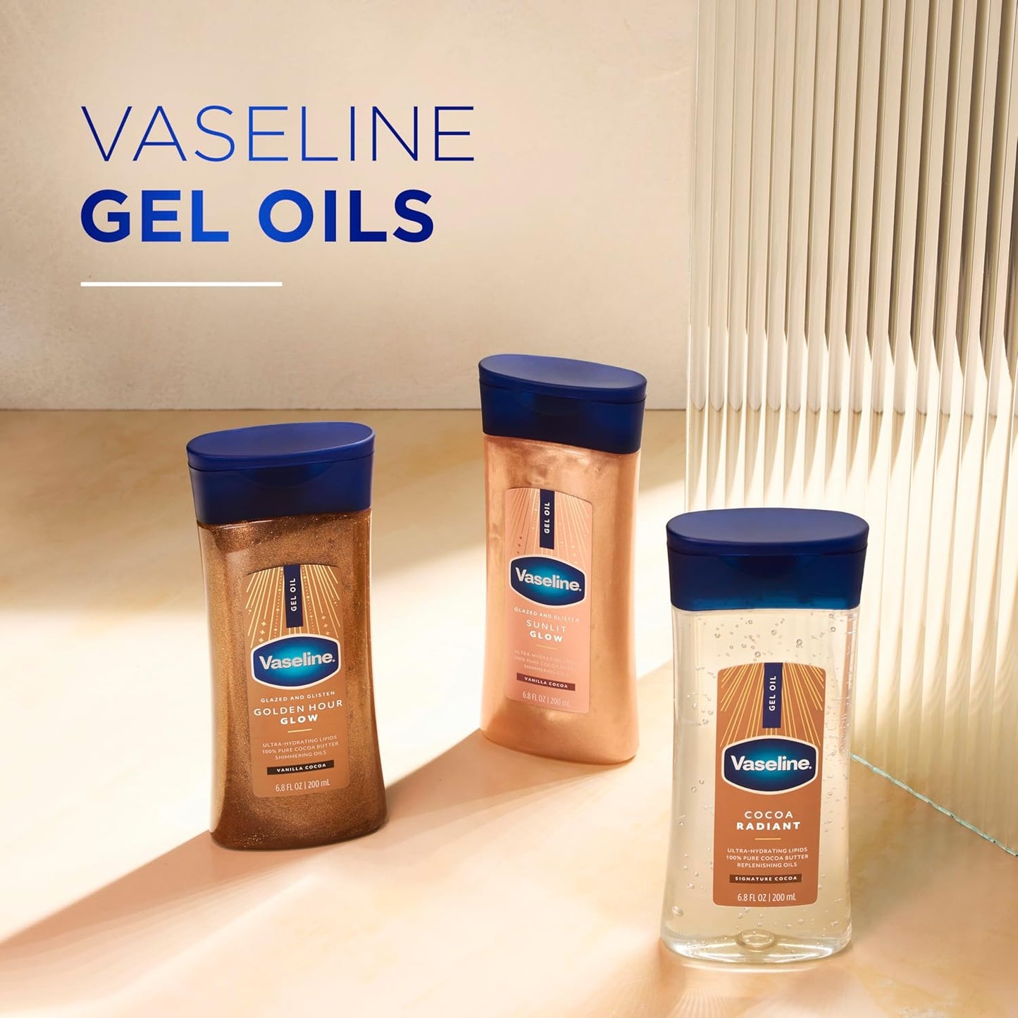 Vaseline Intensive Care Cocoa Radiant for Glowing Skin Body Gel Oil Made with Pure Cocoa Butter + Replenishing Oils 6.8 fl oz