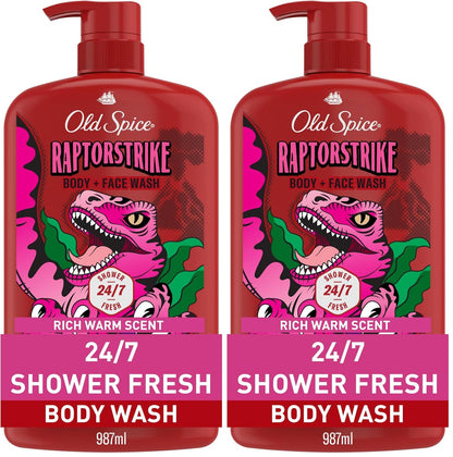 Old Spice Cleansing Body Wash for Men,3X Defense,24/7 Shower Fresh with Lasting Scent,2-in-1 Body & Face Wash,Raptorstrike with Dark Berry Scent,33.4 oz,(Pack of 2)
