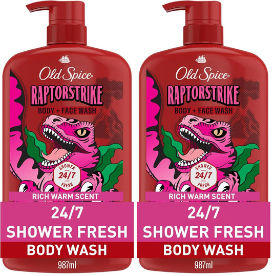 Old Spice Cleansing Body Wash for Men,3X Defense,24/7 Shower Fresh with Lasting Scent,2-in-1 Body & Face Wash,Raptorstrike with Dark Berry Scent,33.4 oz,(Pack of 2)