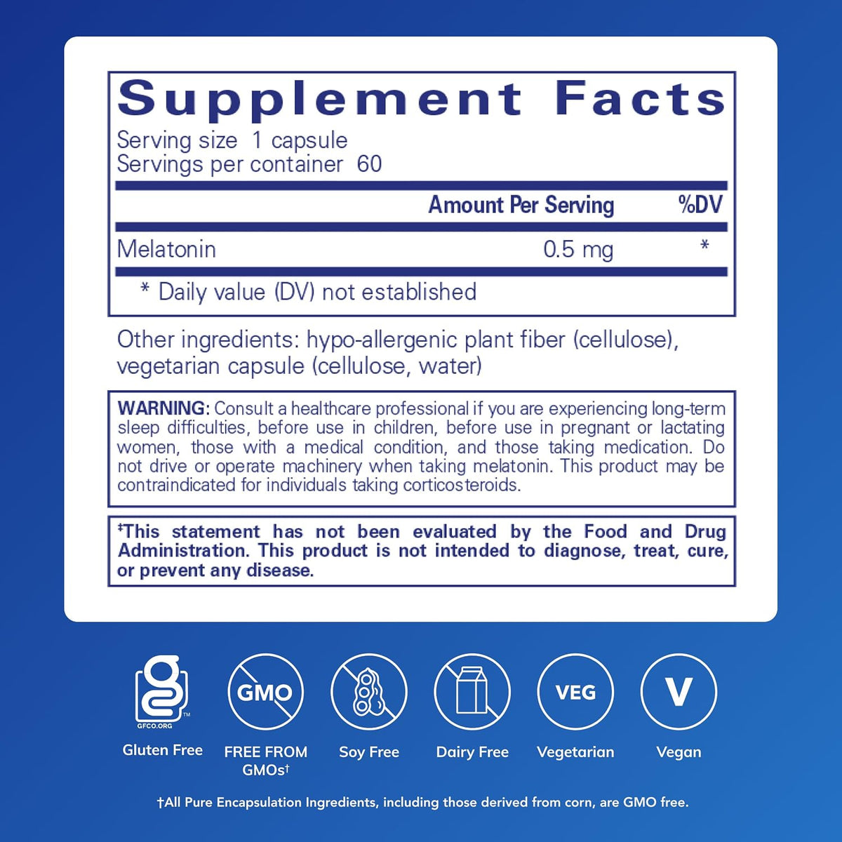 Pure Encapsulations Melatonin 0.5 mg, 60 Capsules