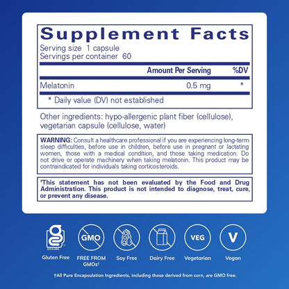 Pure Encapsulations Melatonin 0.5 mg, 180 Capsules