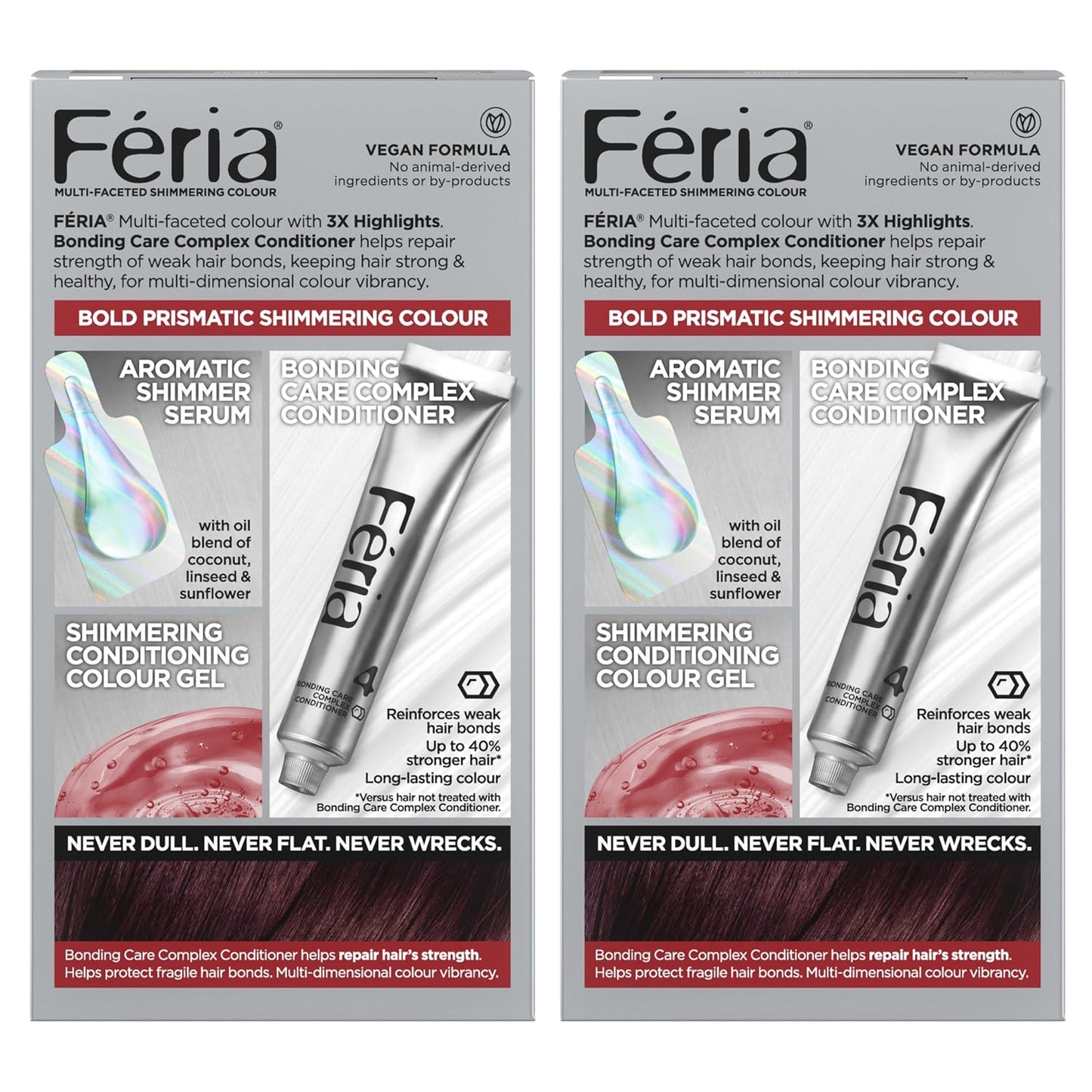 L'Oreal Paris Feria Multi-Faceted Shimmering Permanent Hair Color, Chocolate Cherry, Hair Dye Kit, Pack of 2