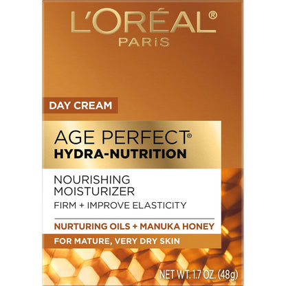L'Oreal Paris Skincare Age Perfect Hydra Nutrition Ultra Nourishing Honey Night Balm,Face Moisturizer to Comfort,Improve Resilience on Dry Skin,Manuka Honey and Nurturing Oils,1.7 oz.,(Pack of 2)