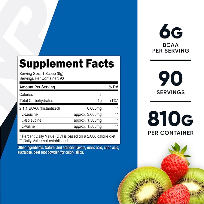 Nutricost BCAA Powder (Strawberry Kiwi, 90 Servings) - Optimal 2:1:1 Ratio