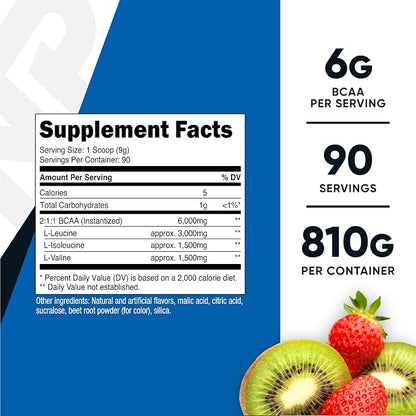 Nutricost BCAA Powder (Strawberry Kiwi, 90 Servings) - Optimal 2:1:1 Ratio