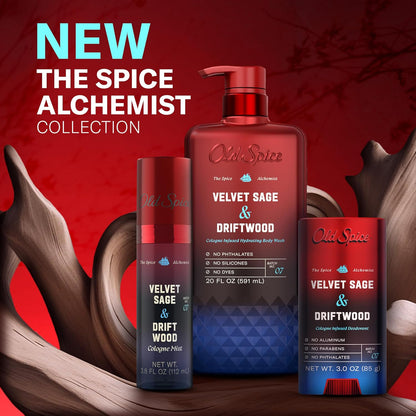 Old Spice Aluminum Free Deodorant for Men, The Spice Alchemist Collection, 24/7 Cologne Infused Scent, No Trade Off Formula, Free of Parabens & Phthalates, Velvet Sage + Drift Wood Scent, 3.0 oz