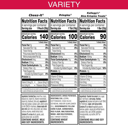 Cheez-It, Pringles, Rice Krispies Treats, Lunch Snacks, Sweet and Salty Variety Pack 9.8oz Box (12 Packs)