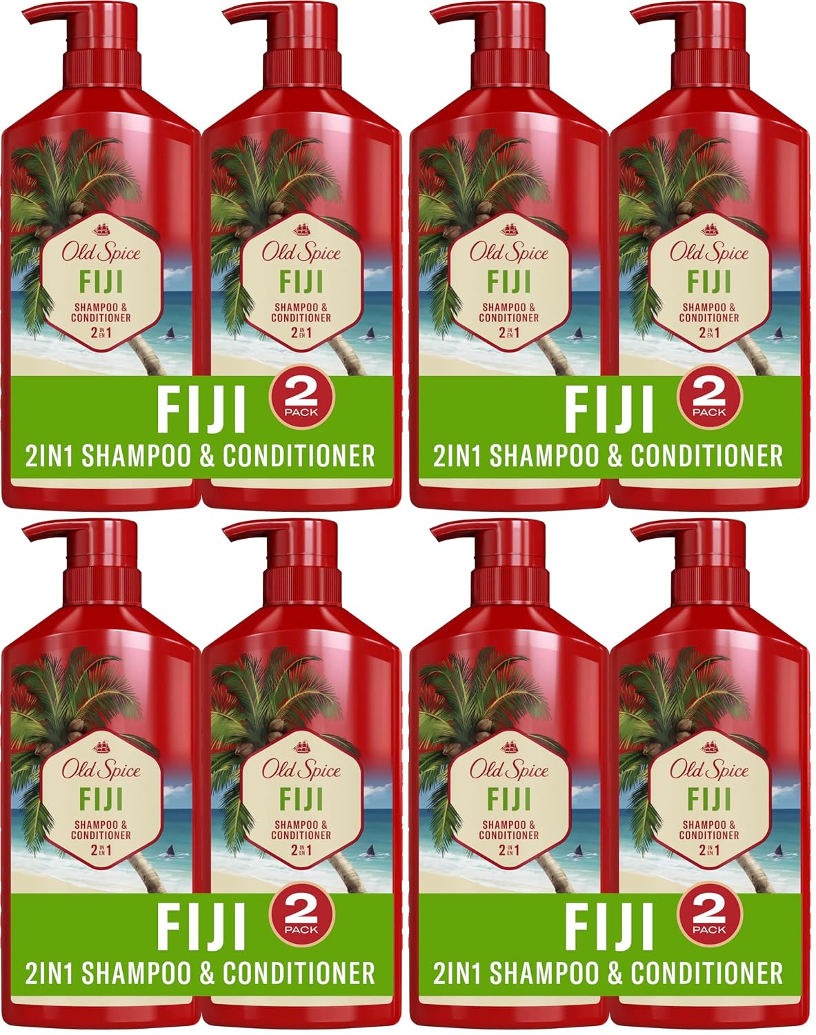 Old Spice Mens 2-in-1 Shampoo and Conditioner Set, Fiji, Coconut & Tropical Wood Scent, For All Hair Types, Healthier, Fuller, Moisturized Looking Hair, 21.9 fl oz Each, Twin Pack (Pack of 4)