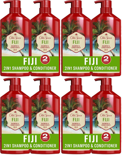 Old Spice Mens 2-in-1 Shampoo and Conditioner Set, Fiji, Coconut & Tropical Wood Scent, For All Hair Types, Healthier, Fuller, Moisturized Looking Hair, 21.9 fl oz Each, Twin Pack (Pack of 4)