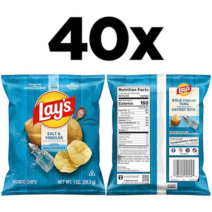 Lay's Salt & Vinegar Flavored Potato Chips, 1 oz Bags, (40 Count) (Packaging May Vary)