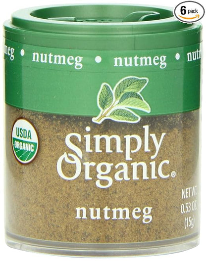 Simply Organic Nutmeg, Ground, Certified Organic, Kosher, Mini Spices | 0.53 Ounce (Pack of 6)