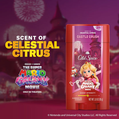 Old Spice Aluminum Free Deodorant for Men, Old Spice x The Super Mario Galaxy Movie, 24/7 Lasting Freshness, Lasting Odor Protection, Smell Super with Castle Crush, Celestial Citrus Scent, 3.0 oz