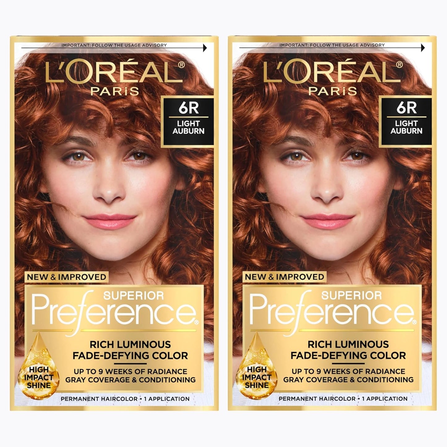 L'Oreal Paris Superior Preference Luminous Fade-Defying Permanent Hair Color, Hair Dye For Up to 9 Weeks of Radiance, Light Auburn 6R, 1 Hair Dye Kit (Pack of 2)