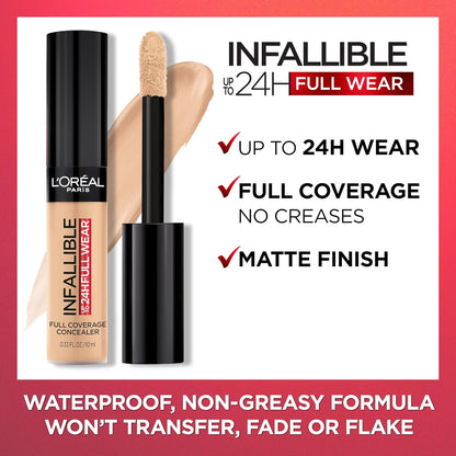 L'Oreal Paris Makeup Infallible Full Wear Waterproof Matte Concealer, Full Coverage, Eggshell, 0.33 fl. oz.