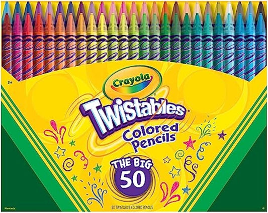 Crayola Twistables Colored Pencil Set (50ct), Cool Back to School Supplies for Kids, No Sharpen Colored Pencils for Girls & Boys, 4+ [Amazon Exclusive]